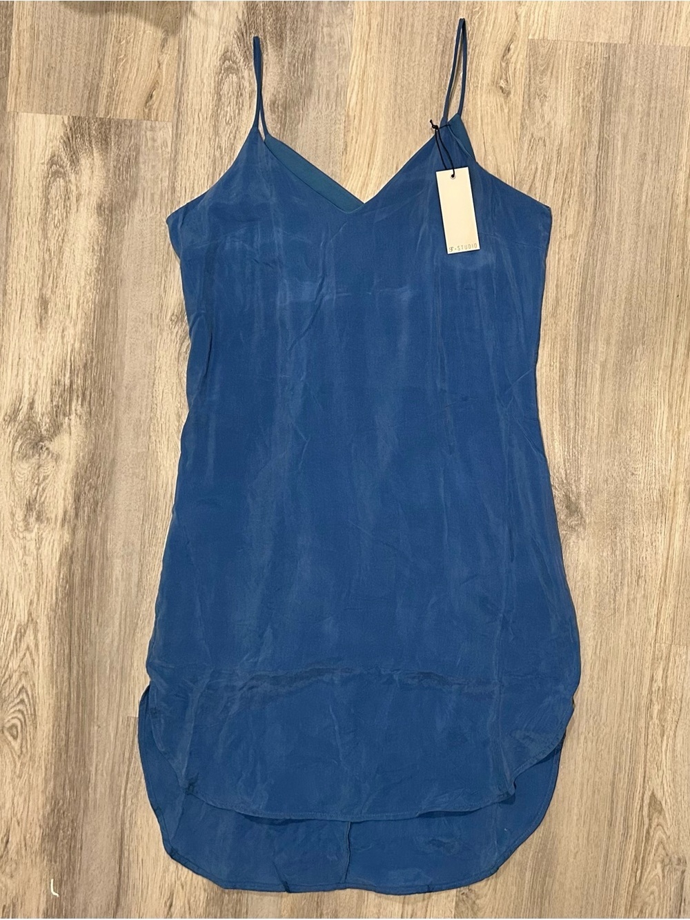 NWT STStudio Sleeveless Cross Back Cupro Slip Dress Blue Knee Length Size L EU40